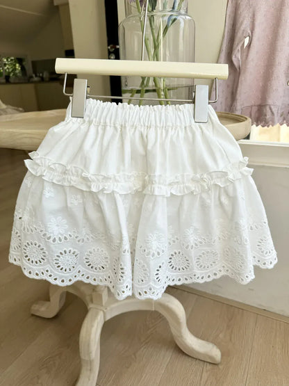 スカート キッズスカート スカラップレース刺繍フリルAラインスカート【mh0008931】