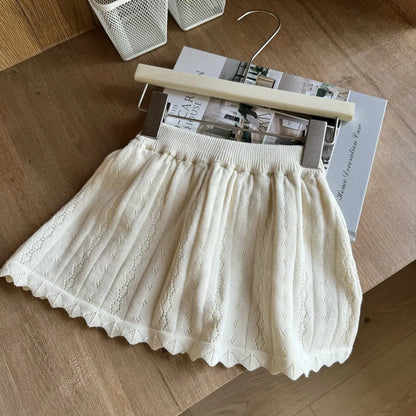 スカート Beige / 2T- 90 キッズスカート レースニットAラインスカート【mh-0008932】