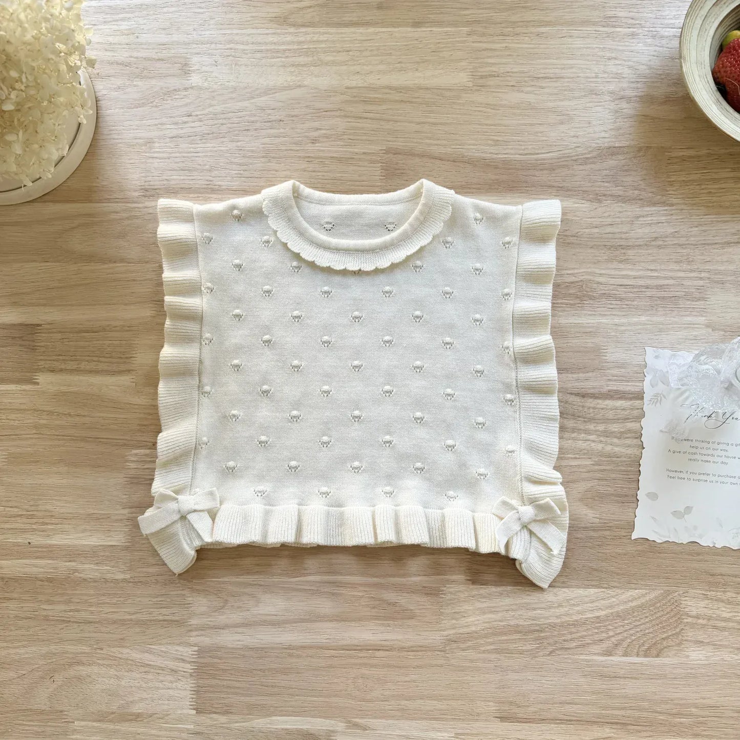 ベスト Beige / 2T - 90 キッベスト フリルリボンニットショールビブベスト【mh0008930】