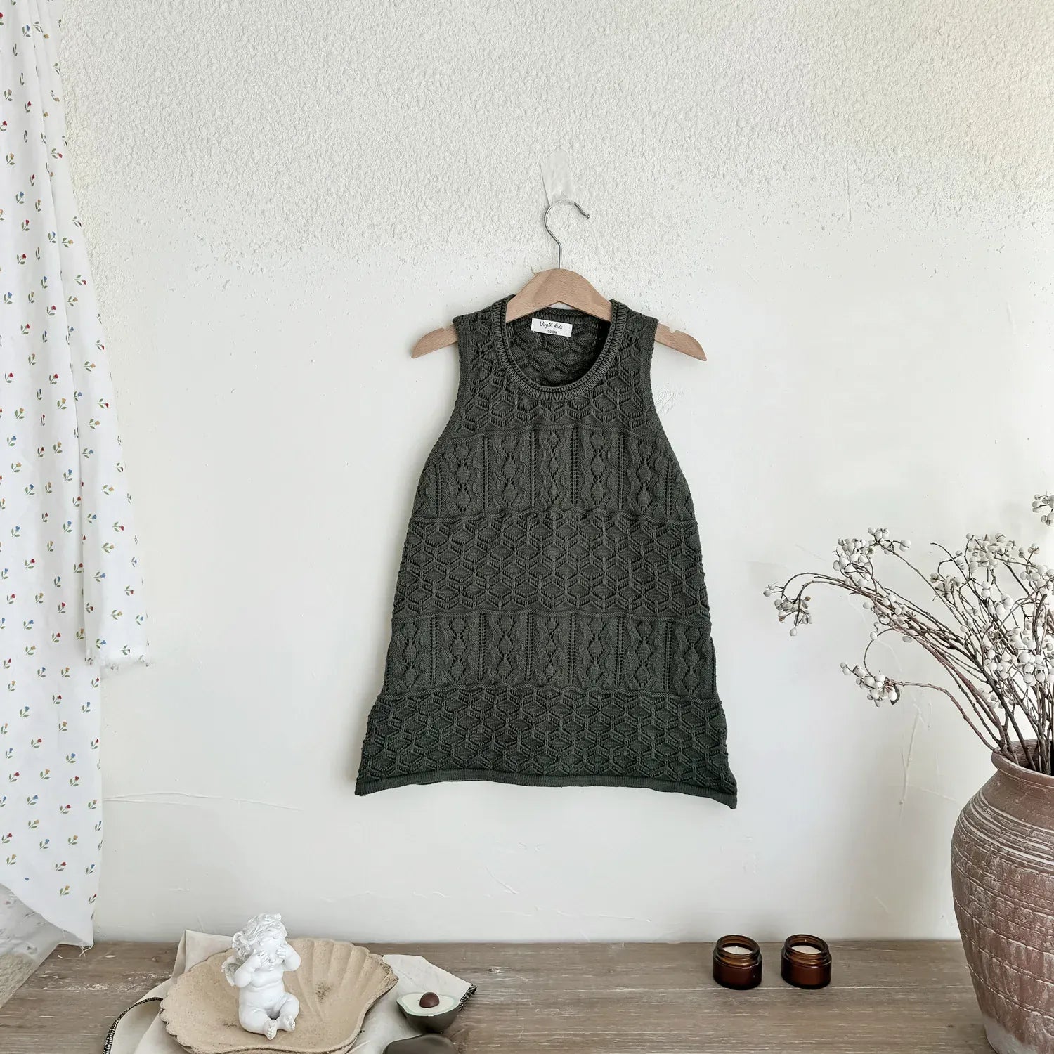 ノースリーブワンピース Dark Grey / 2T (90) キッズワンピース レースニット透け感重ね着ノースリーブオーバーワンピース 2カラー【mh0006740】