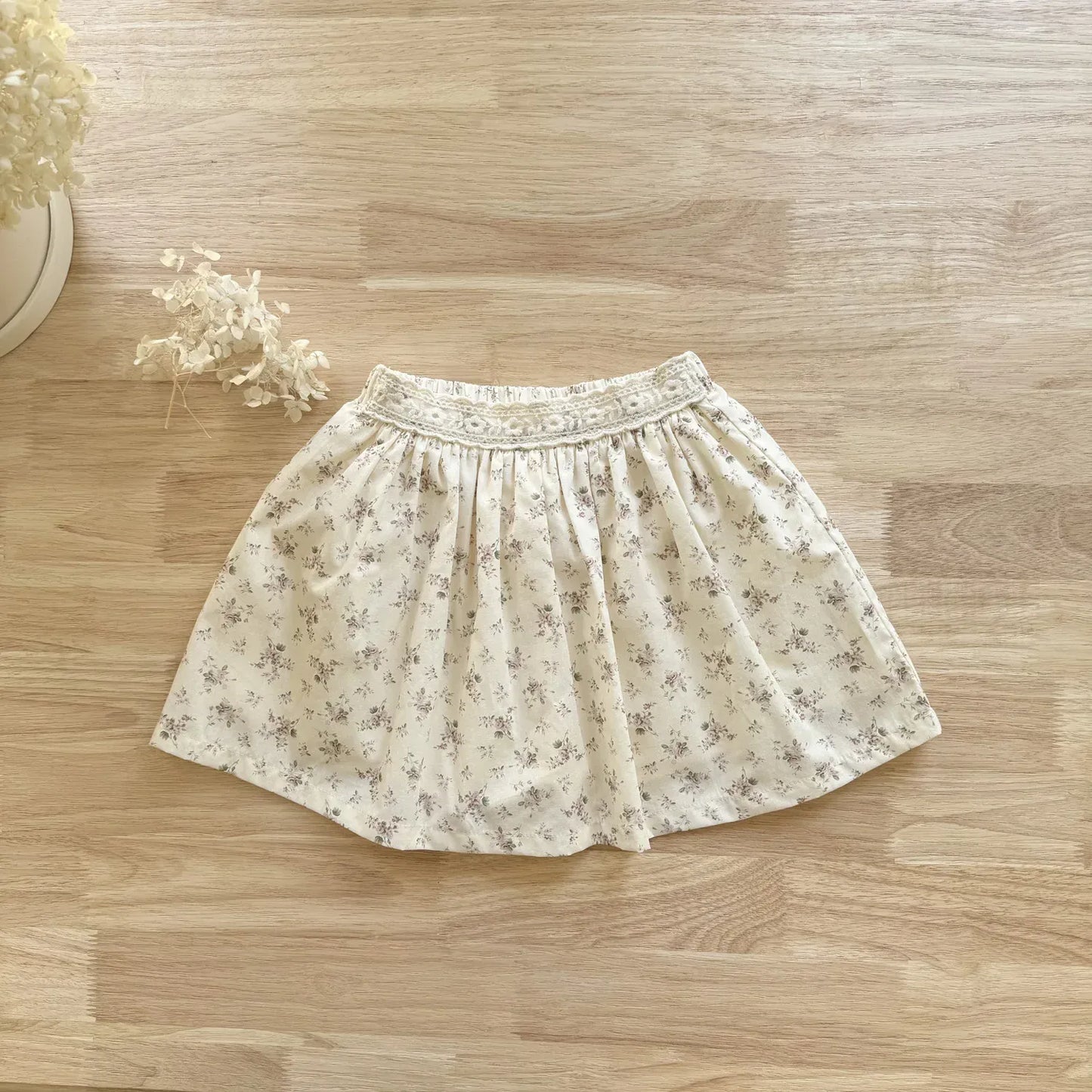 スカート floral printed / 2T- 90 キッズスカート フラワープリント/刺繍スカラップレーススカート【mh-0008933】