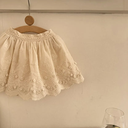 スカート キッズスカート フラワープリント/刺繍スカラップレーススカート【mh-0008933】