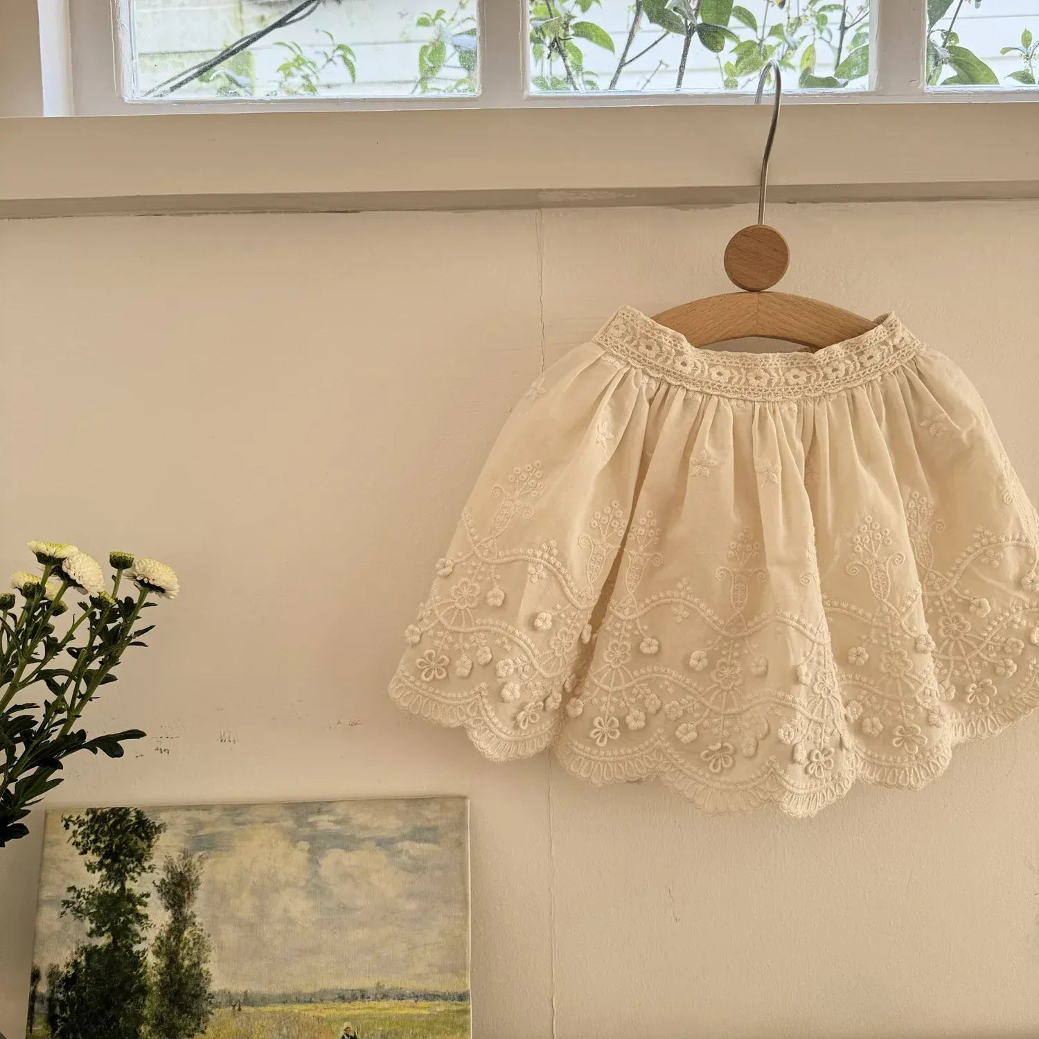 スカート キッズスカート フラワープリント/刺繍スカラップレーススカート【mh-0008933】