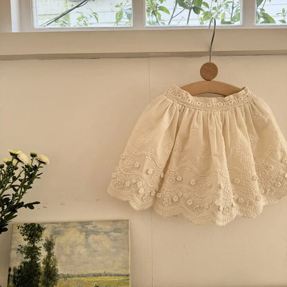 スカート キッズスカート フラワープリント/刺繍スカラップレーススカート【mh-0008933】