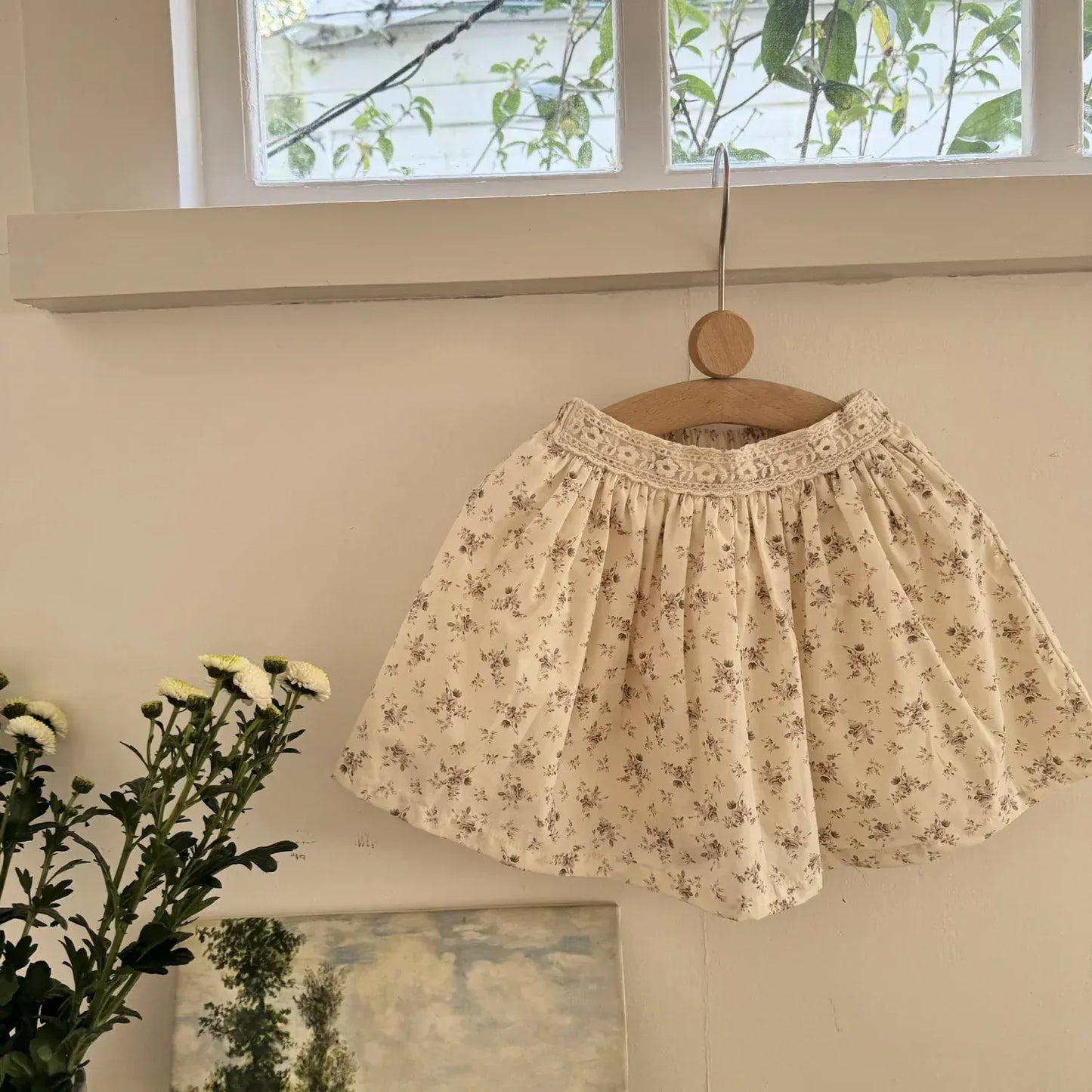 スカート キッズスカート フラワープリント/刺繍スカラップレーススカート【mh-0008933】