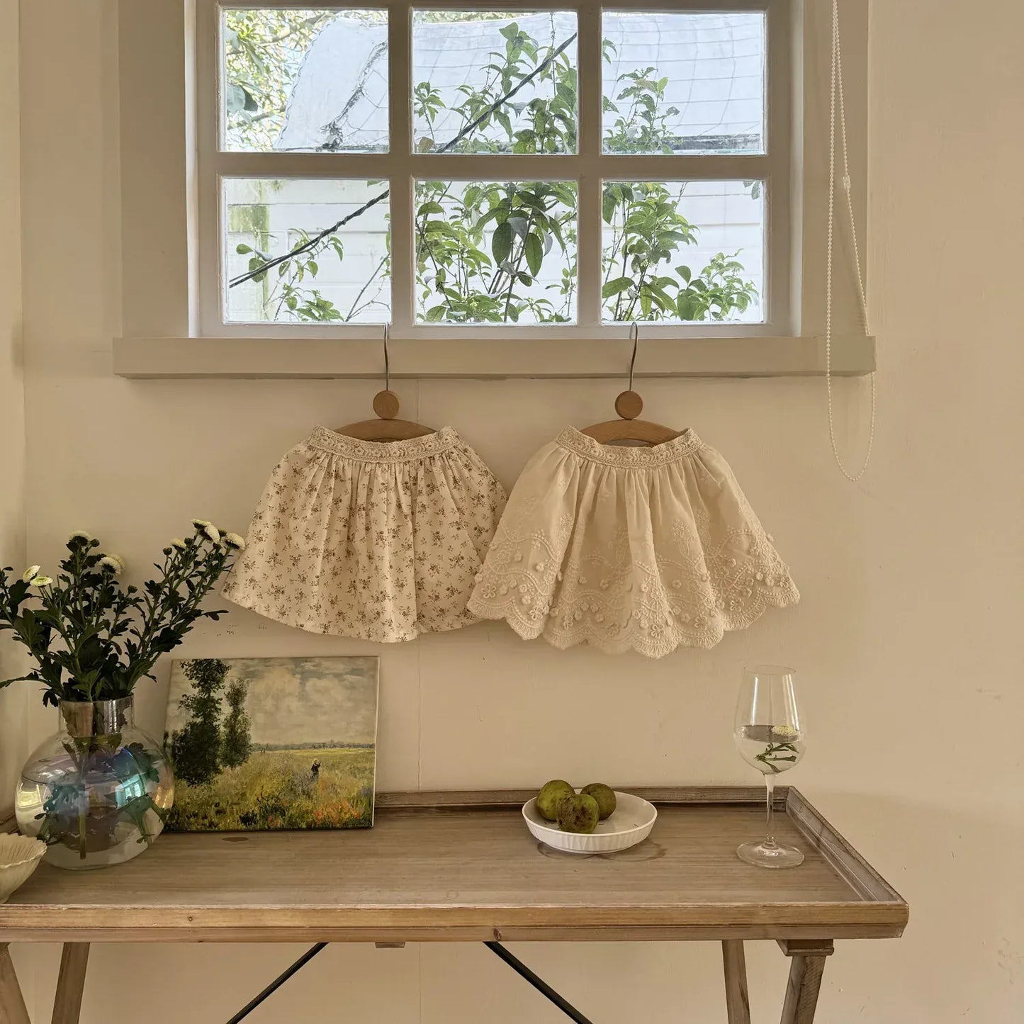 スカート キッズスカート フラワープリント/刺繍スカラップレーススカート【mh-0008933】