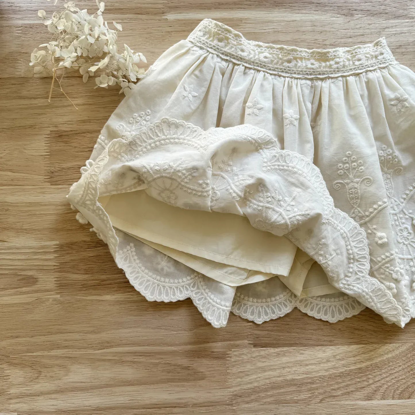 スカート キッズスカート フラワープリント/刺繍スカラップレーススカート【mh-0008933】