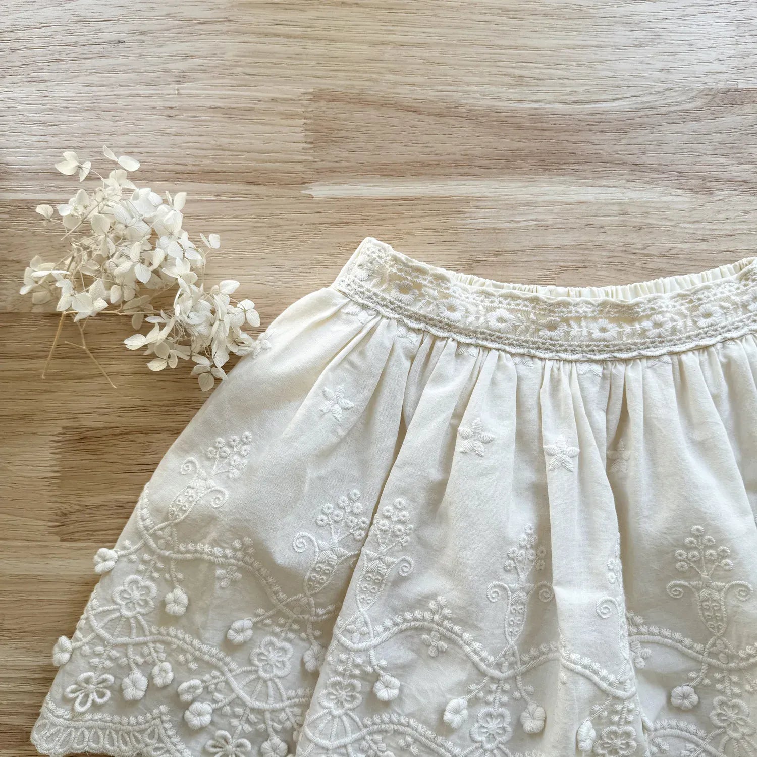 スカート キッズスカート フラワープリント/刺繍スカラップレーススカート【mh-0008933】