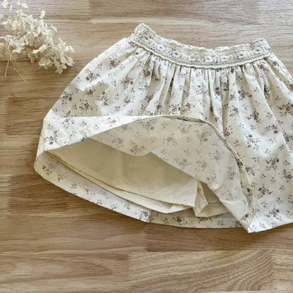 スカート キッズスカート フラワープリント/刺繍スカラップレーススカート【mh-0008933】