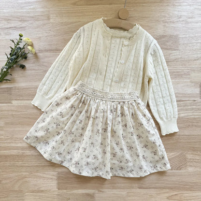 スカート キッズスカート フラワープリント/刺繍スカラップレーススカート【mh-0008933】