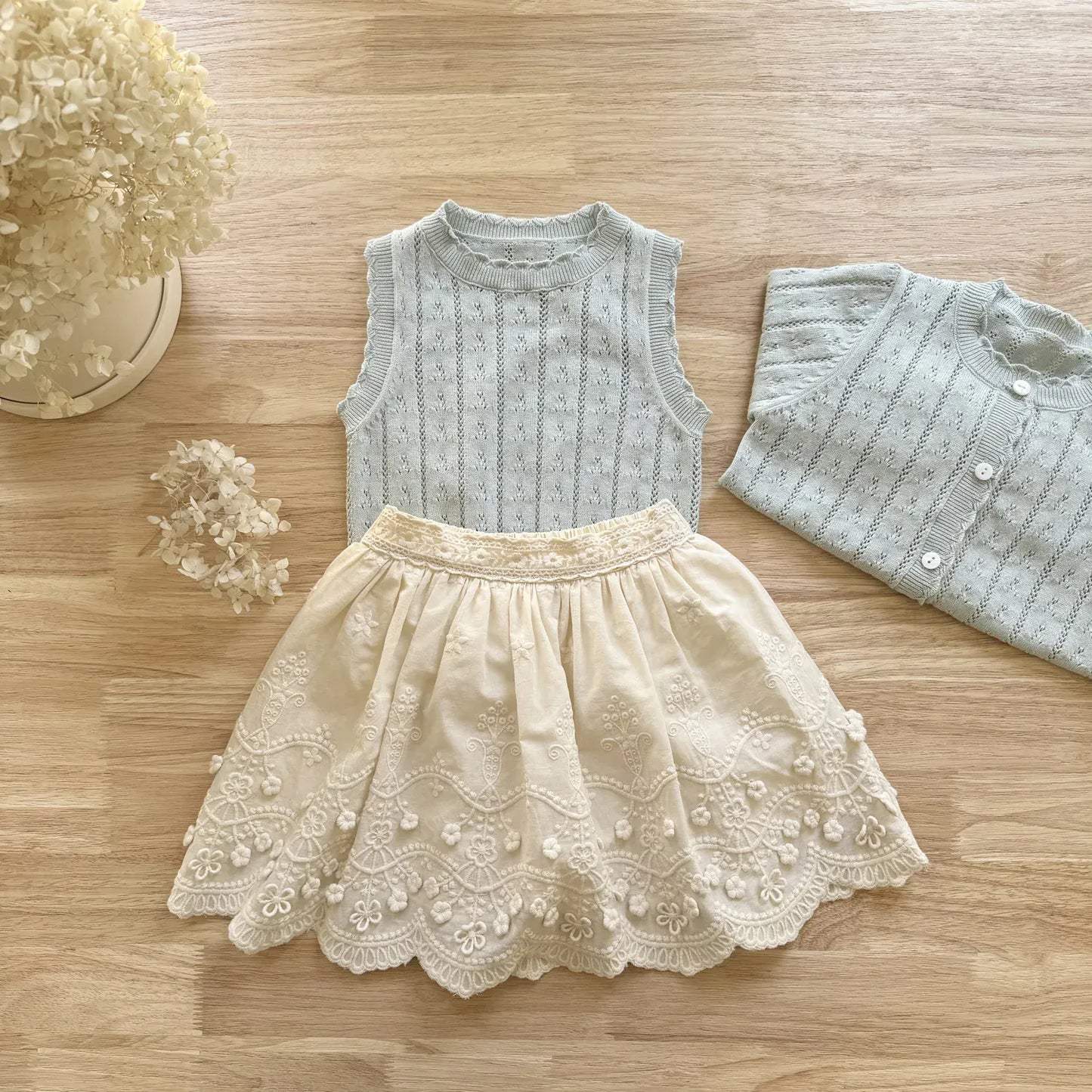 スカート キッズスカート フラワープリント/刺繍スカラップレーススカート【mh-0008933】