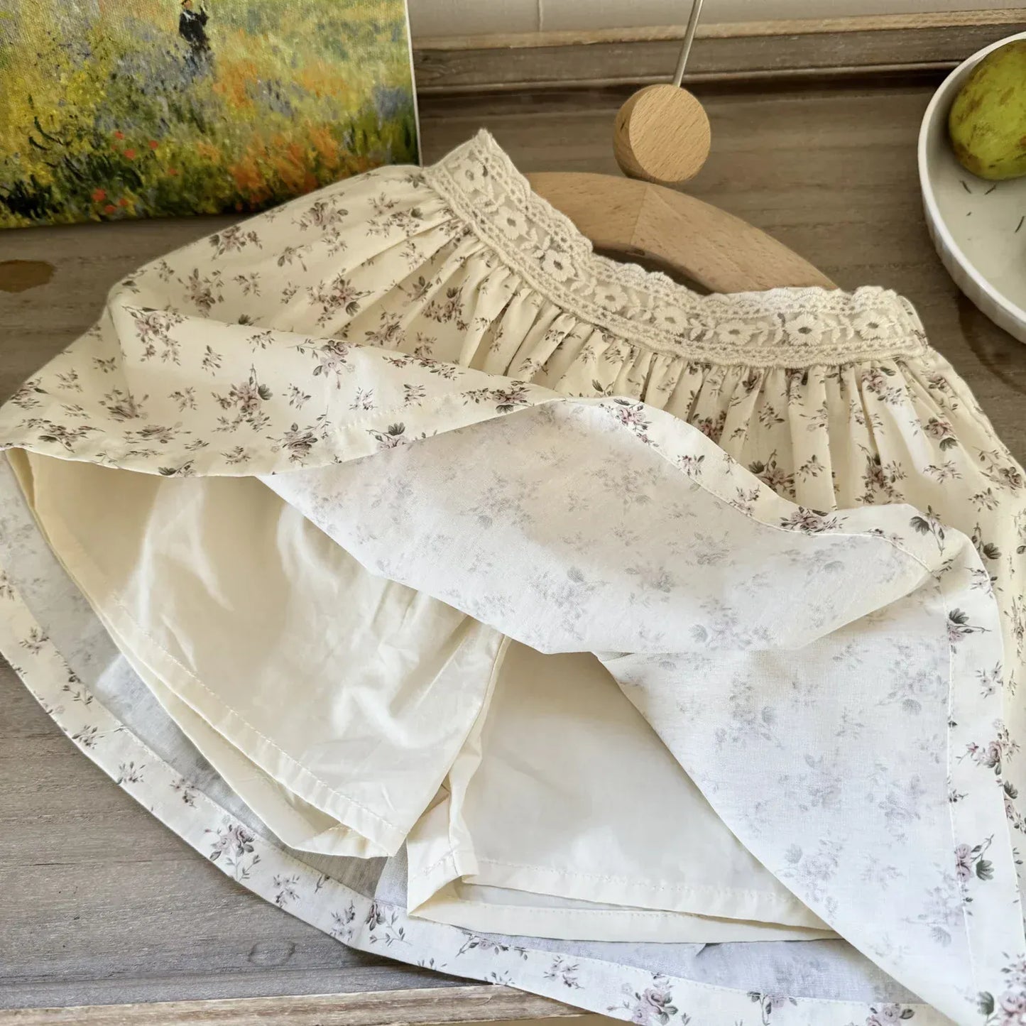 スカート キッズスカート フラワープリント/刺繍スカラップレーススカート【mh-0008933】