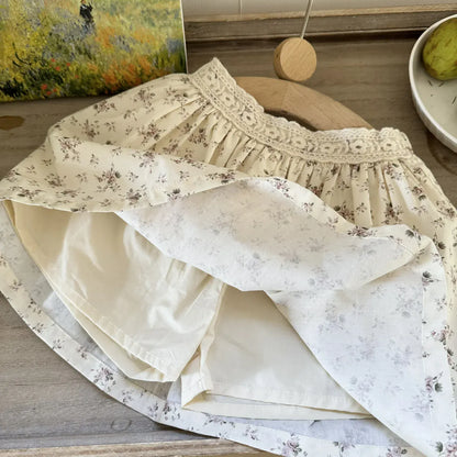 スカート キッズスカート フラワープリント/刺繍スカラップレーススカート【mh-0008933】