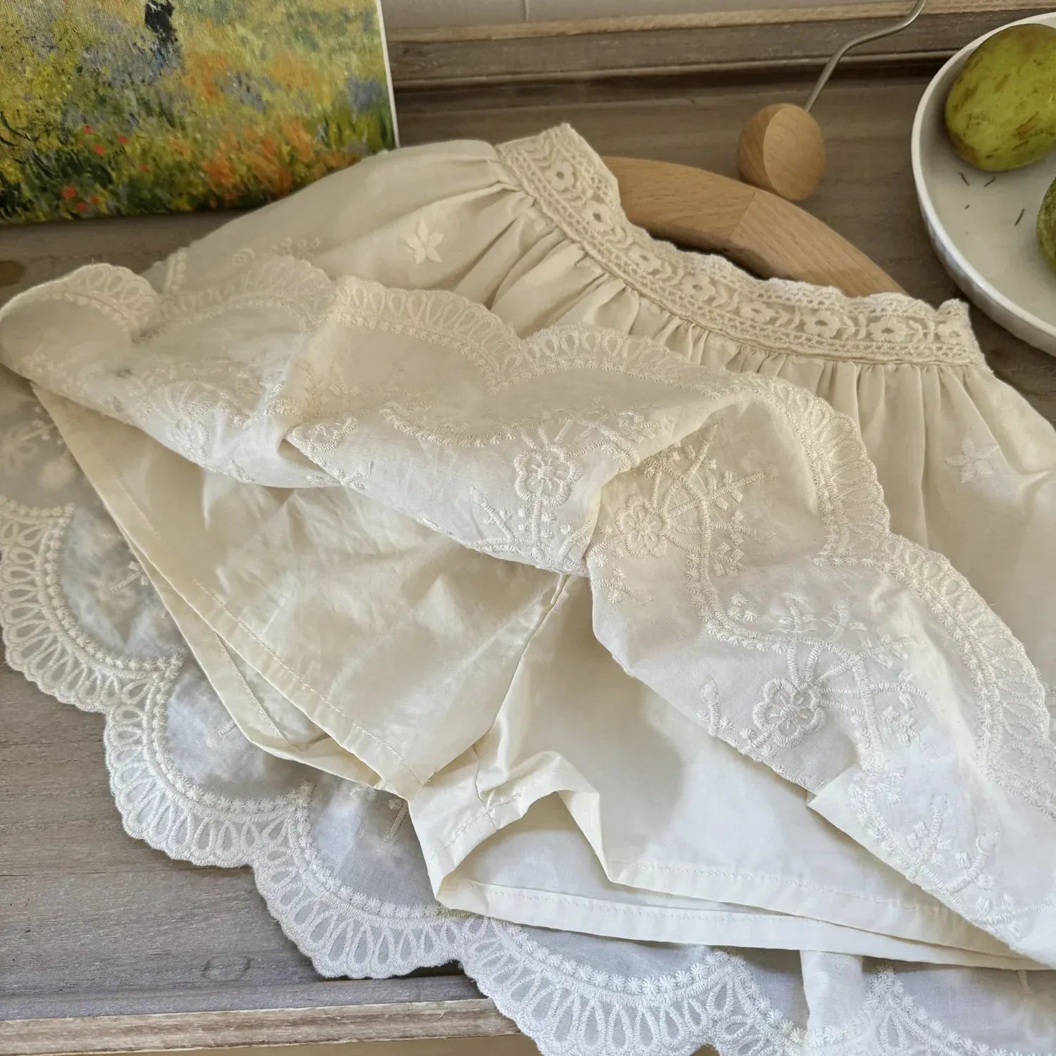 スカート キッズスカート フラワープリント/刺繍スカラップレーススカート【mh-0008933】