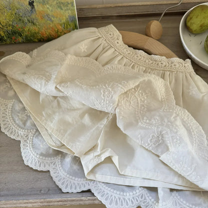 スカート キッズスカート フラワープリント/刺繍スカラップレーススカート【mh-0008933】