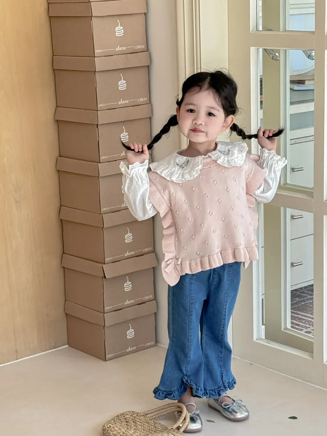 ベスト キッベスト フリルリボンニットショールビブベスト【mh0008930】