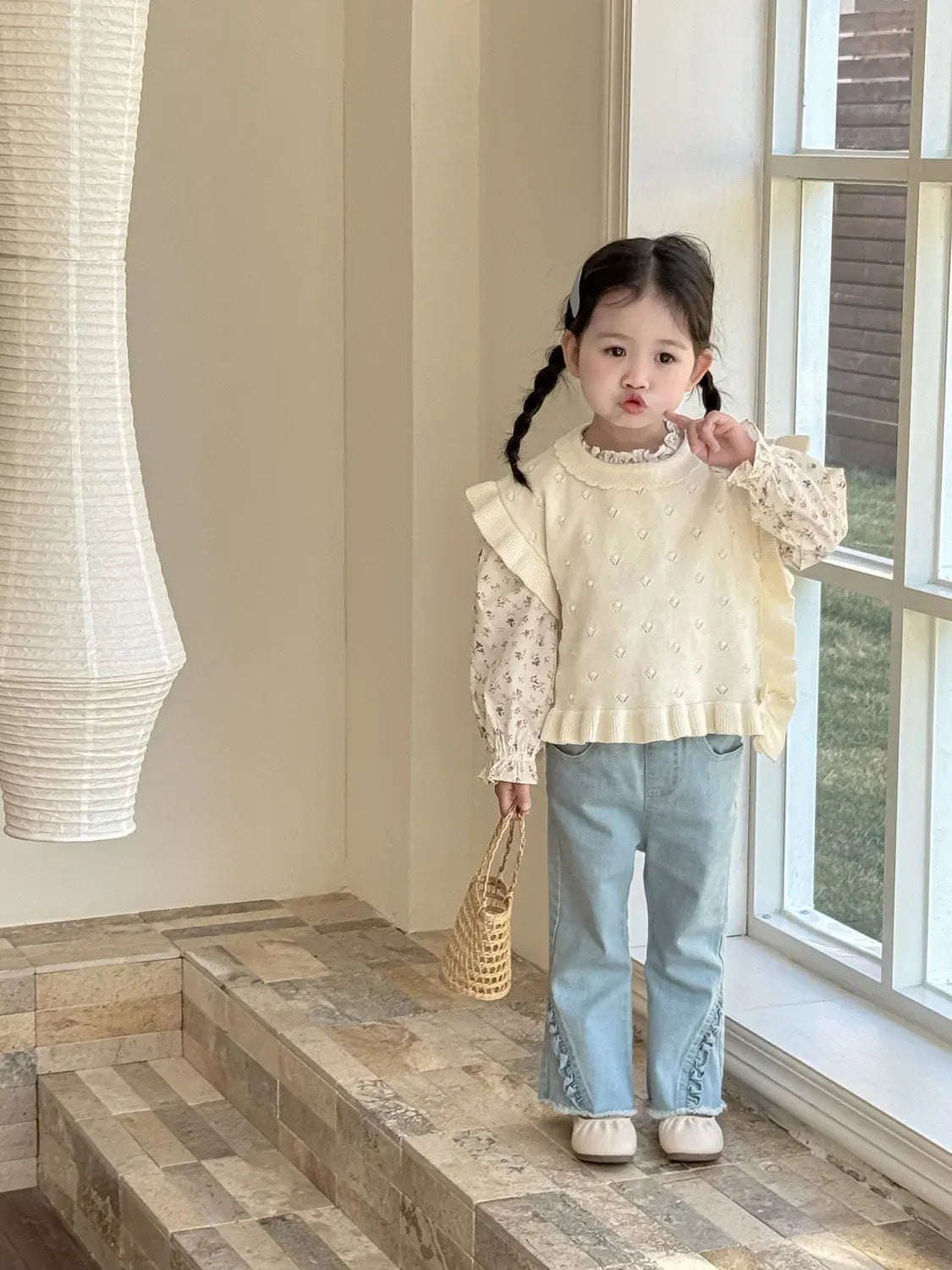 ベスト キッベスト フリルリボンニットショールビブベスト【mh0008930】