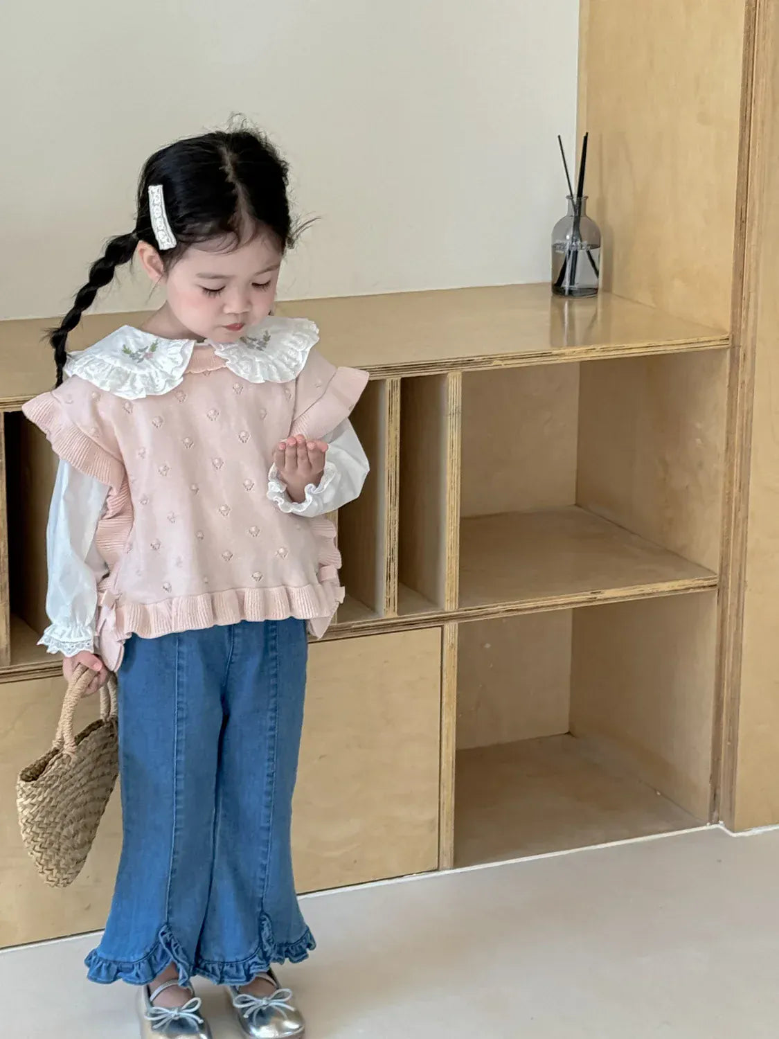 ベスト キッベスト フリルリボンニットショールビブベスト【mh0008930】