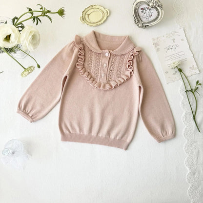 長袖シャツ・ブラウス Pink / 2T (90) キッズトップス ニット 長袖ブラウス フ襟付きフリルカットソー  ピンク/ベージュ/2カラー【mh0004497】