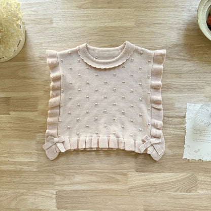 ベスト Pink / 2T - 90 キッベスト フリルリボンニットショールビブベスト【mh0008930】