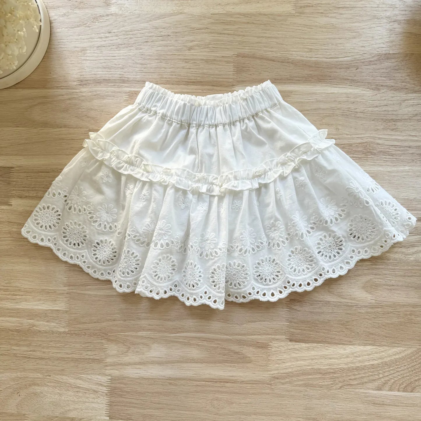 スカート White / 2T- 90 キッズスカート スカラップレース刺繍フリルAラインスカート【mh0008931】