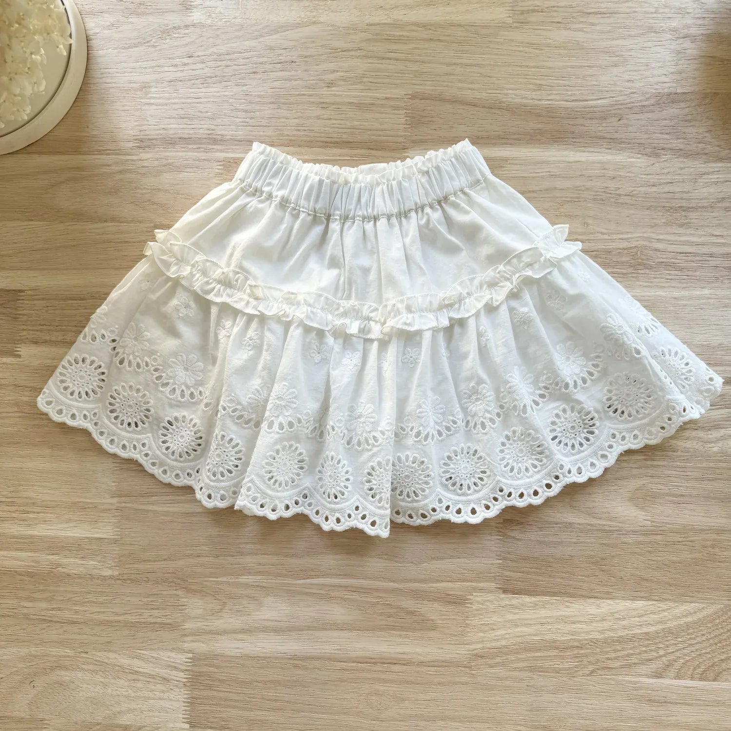 スカート White / 2T- 90 キッズスカート スカラップレース刺繍フリルAラインスカート【mh0008931】
