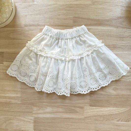 スカート White / 2T- 90 キッズスカート スカラップレース刺繍フリルAラインスカート【mh0008931】