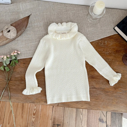 長袖Tシャツ Beige / 90cm キッズトップス ダブルラッフルカラーハイネック長袖カットソーTシャツ【mh0007670】