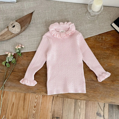 長袖Tシャツ Pink / 90cm キッズトップス ダブルラッフルカラーハイネック長袖カットソーTシャツ【mh0007670】