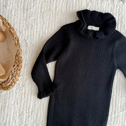 長袖Tシャツ キッズトップス ダブルラッフルカラーハイネック長袖カットソーTシャツ【mh0007670】