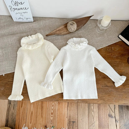 長袖Tシャツ キッズトップス ダブルラッフルカラーハイネック長袖カットソーTシャツ【mh0007670】