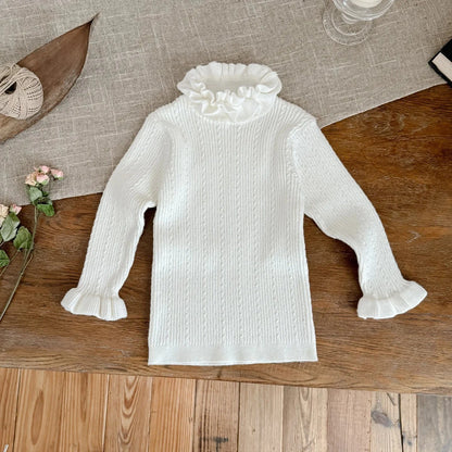 長袖Tシャツ White / 90cm キッズトップス ダブルラッフルカラーハイネック長袖カットソーTシャツ【mh0007670】