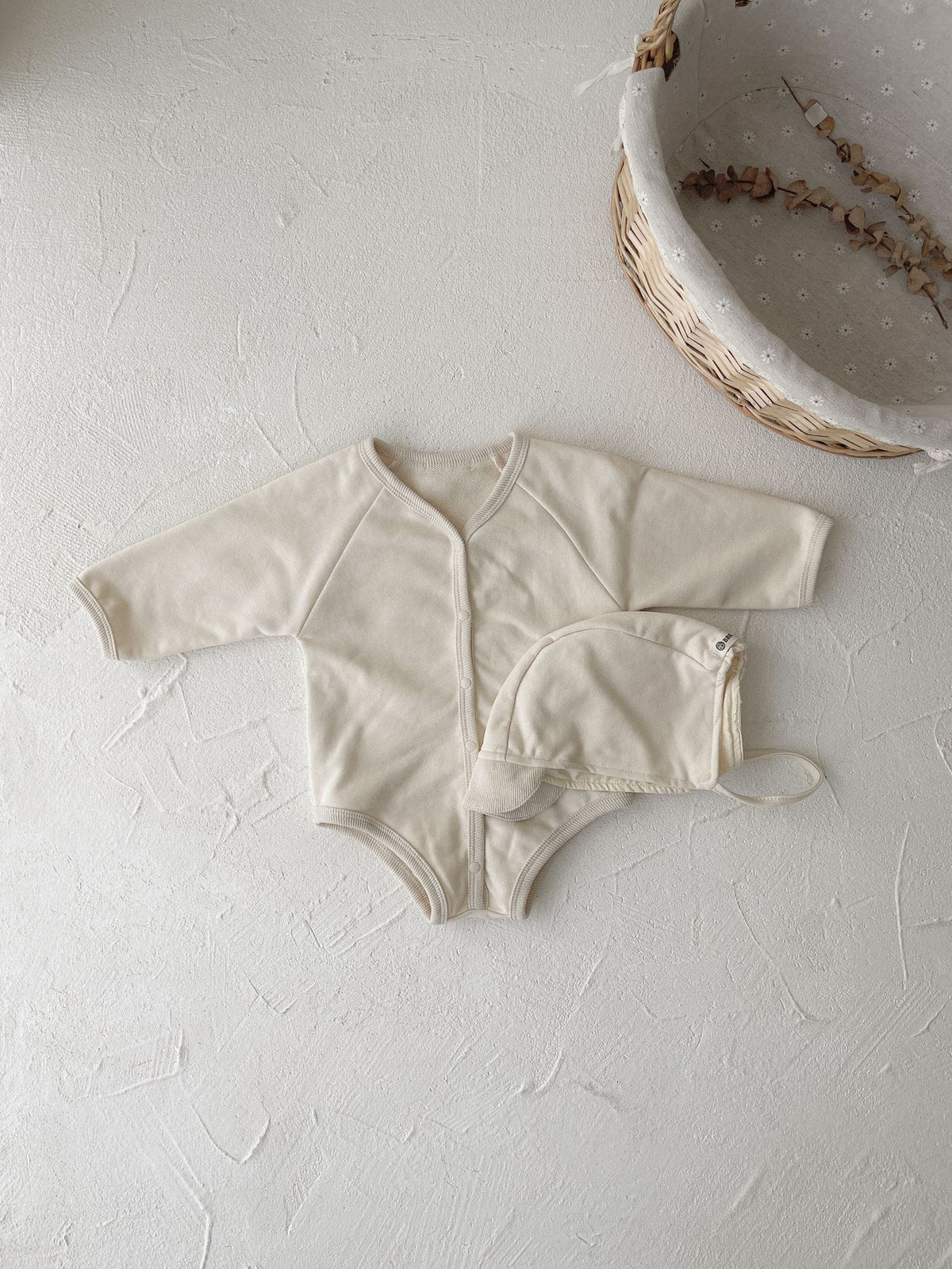 Waffle Knit Romper with Bonnet ワッフル 長袖 ロンパース ボンネット【mh0012676】 Apricot / 66cm BBAMMA 長袖ロンパース