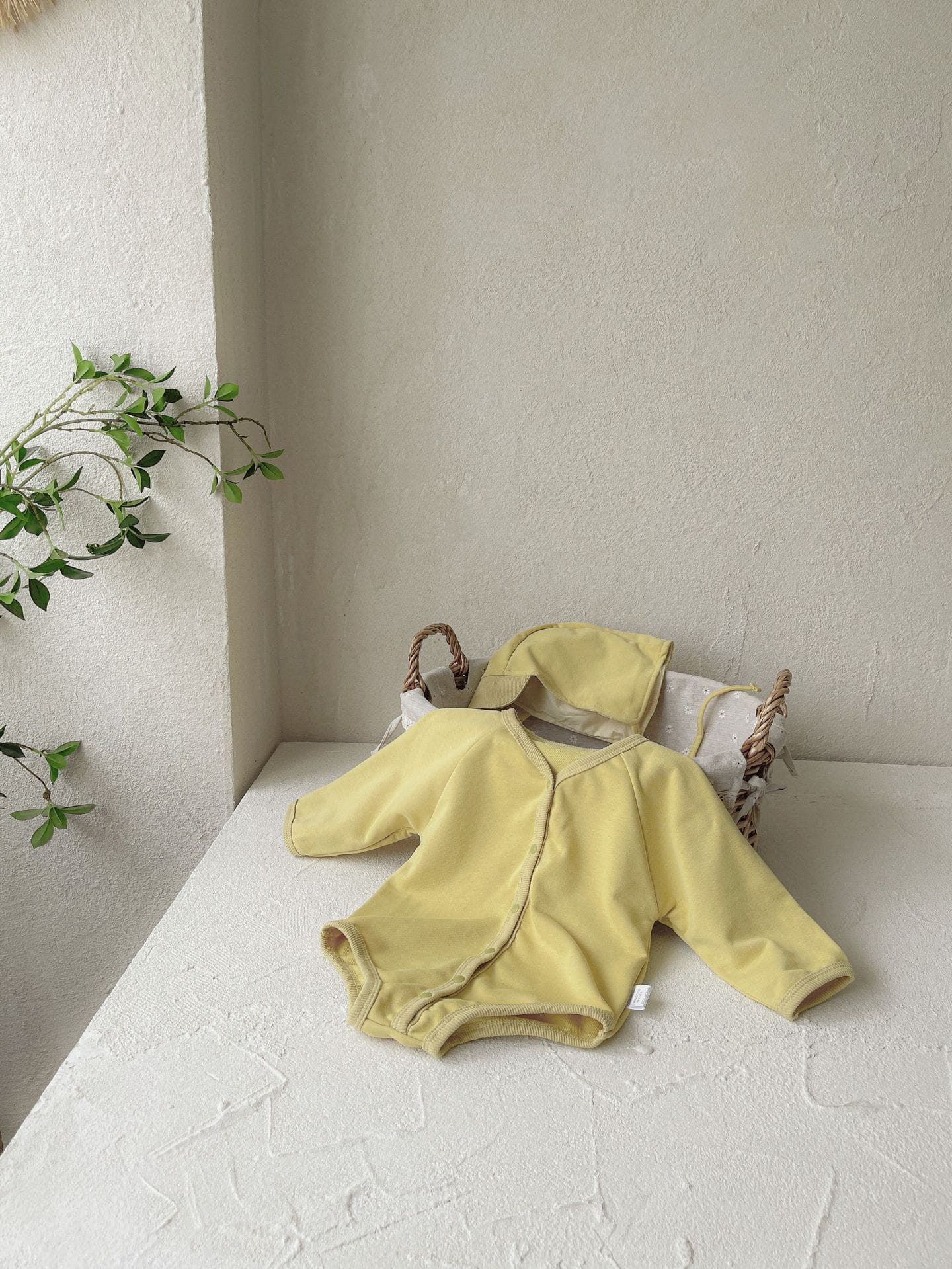 Waffle Knit Romper with Bonnet ワッフル 長袖 ロンパース ボンネット【mh0012676】 BBAMMA 長袖ロンパース