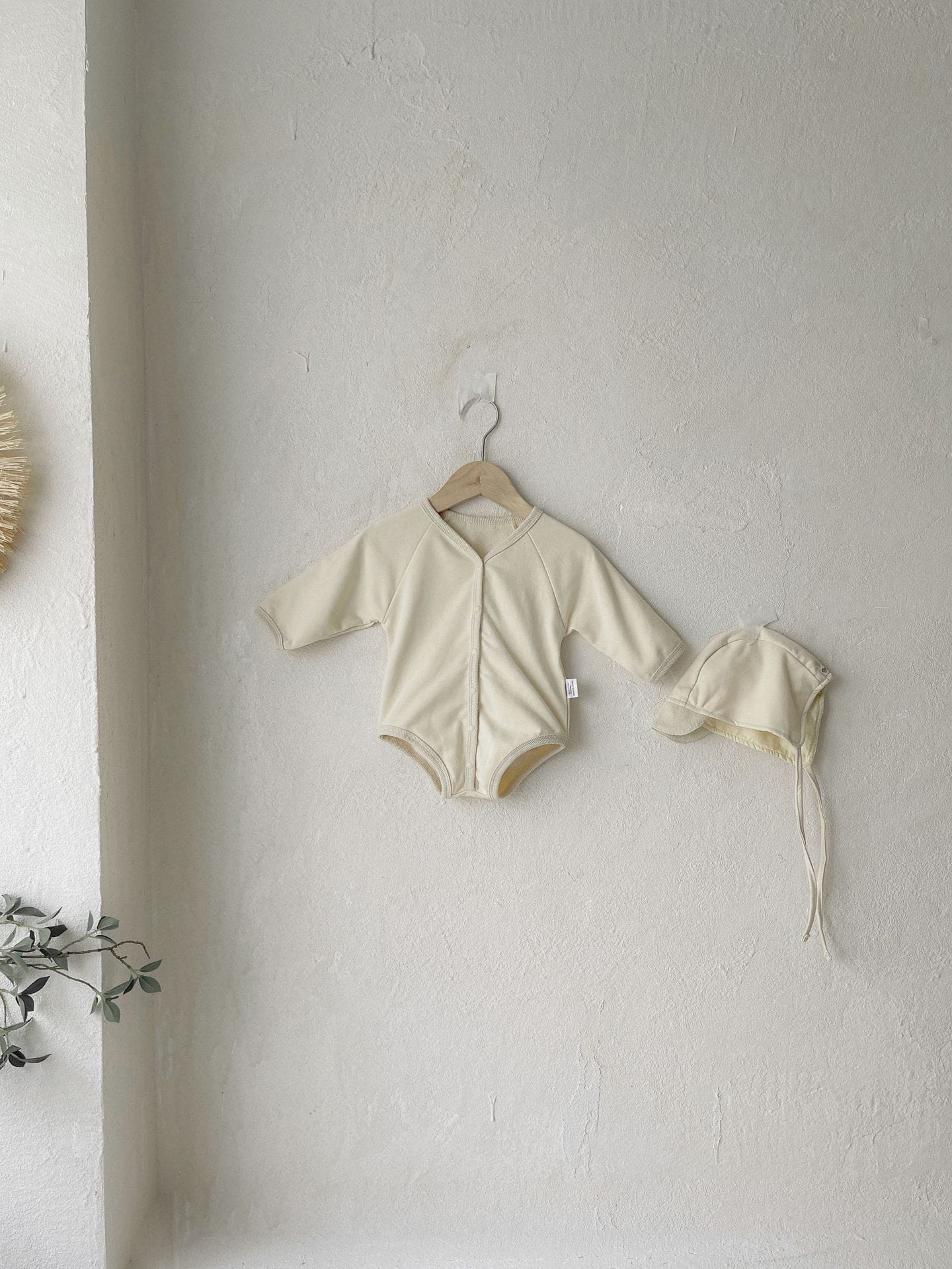 Waffle Knit Romper with Bonnet ワッフル 長袖 ロンパース ボンネット【mh0012676】 BBAMMA 長袖ロンパース