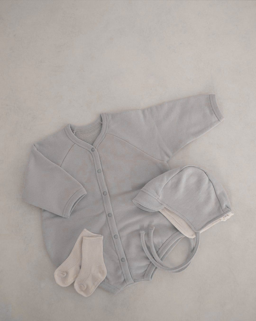 Waffle Knit Romper with Bonnet ワッフル 長袖 ロンパース ボンネット【mh0012676】 BBAMMA 長袖ロンパース