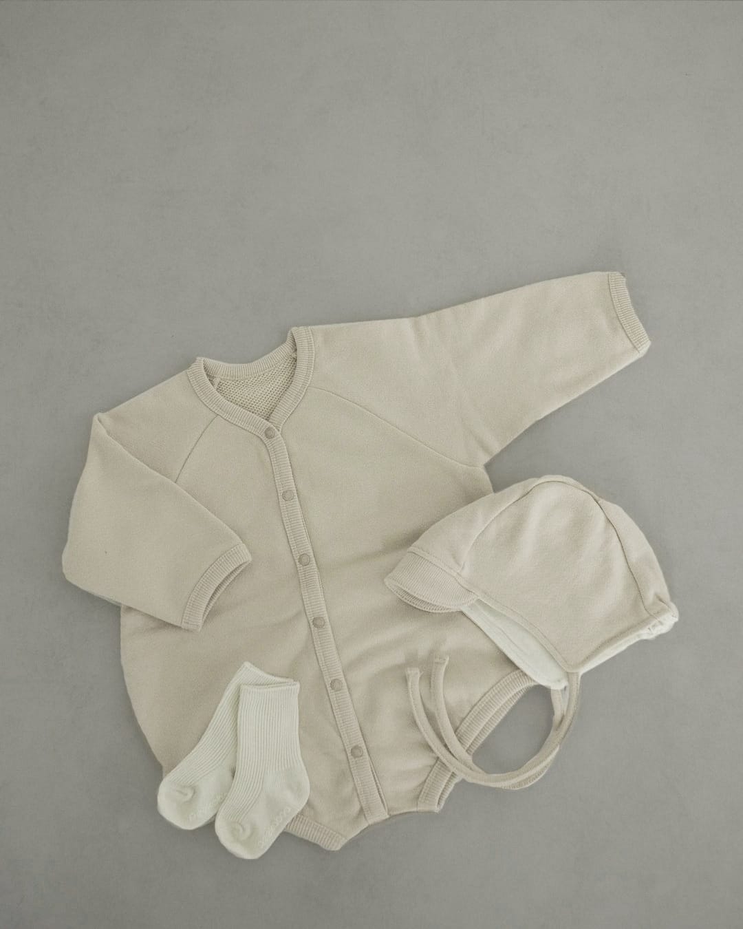 Waffle Knit Romper with Bonnet ワッフル 長袖 ロンパース ボンネット【mh0012676】 BBAMMA 長袖ロンパース