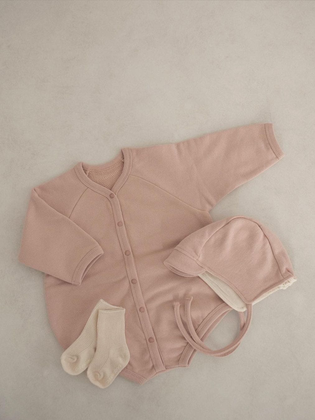 Waffle Knit Romper with Bonnet ワッフル 長袖 ロンパース ボンネット【mh0012676】 BBAMMA 長袖ロンパース