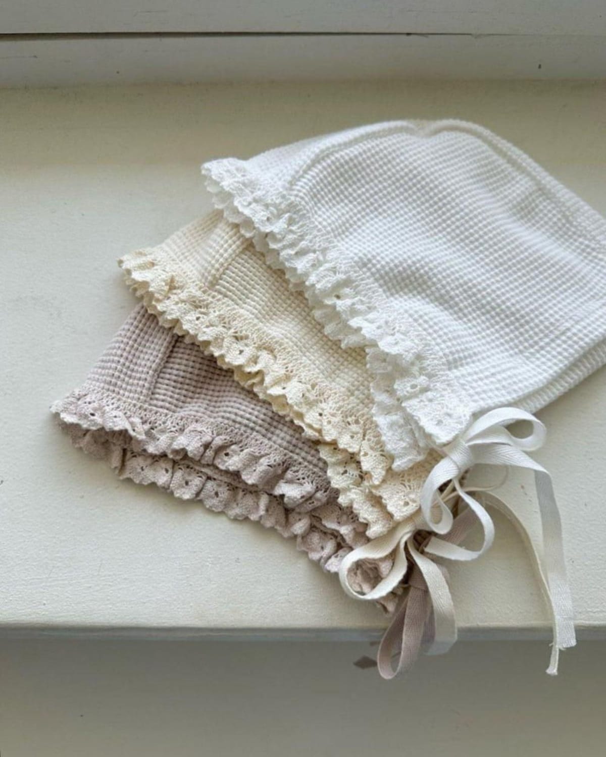 Waffle Lace Ruffle Sleeve Romper ワッフル 半袖ロンパース【mh0013510】 BBAMMA 半袖ロンパース