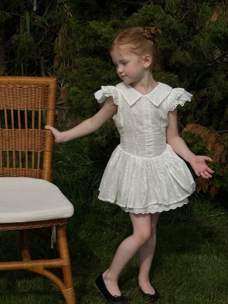 Waist-cinching French Dress 襟付き フリル袖ワンピース【mh0013249】 White / 90cm Chengle 半袖ワンピース