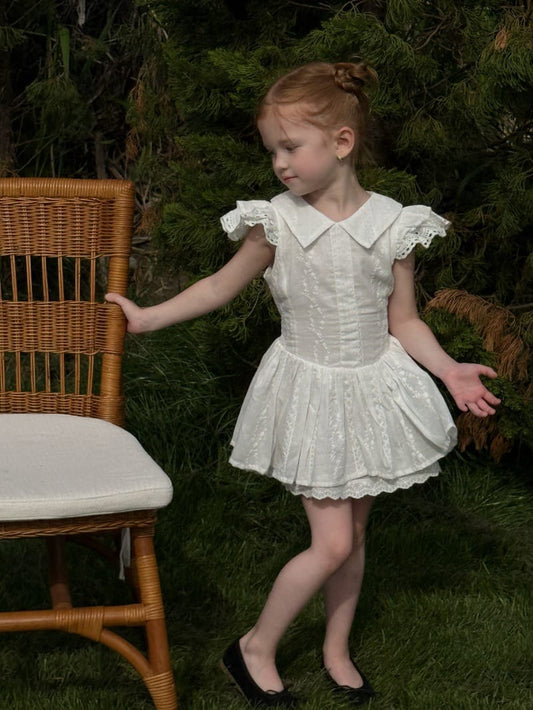 Waist-cinching French Dress 襟付き フリル袖ワンピース【mh0013249】 White / 90cm Chengle 半袖ワンピース
