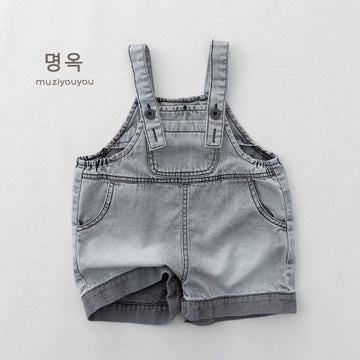 Washed Denim Overalls サスペンダー デニムハーフパンツ【mh0013152】 Gray / 80cm 명옥 muziyouyou オーバーオール