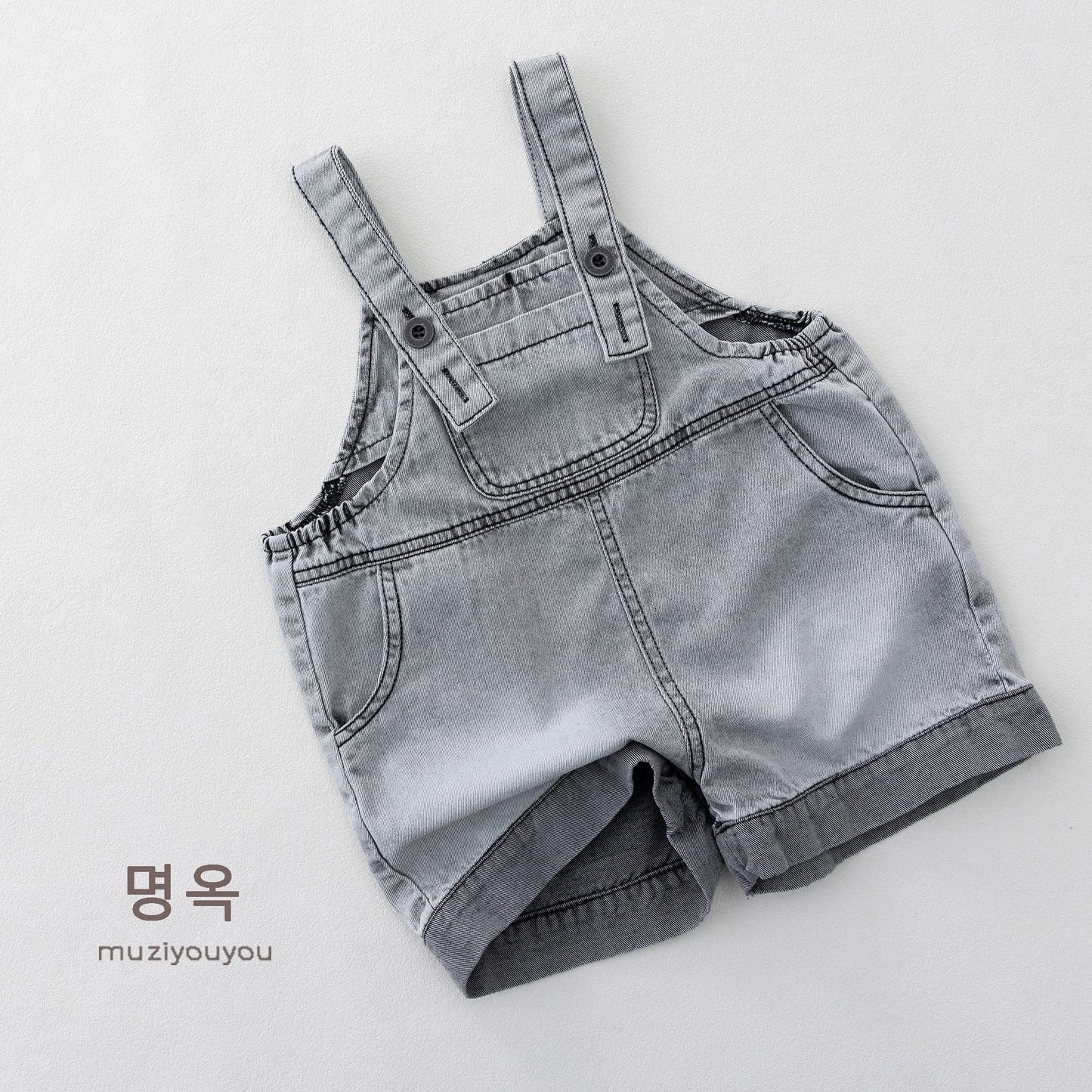 Washed Denim Overalls サスペンダー デニムハーフパンツ【mh0013152】 명옥 muziyouyou オーバーオール