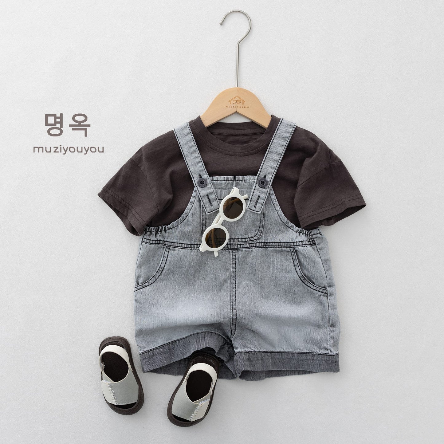 Washed Denim Overalls サスペンダー デニムハーフパンツ【mh0013152】 명옥 muziyouyou オーバーオール