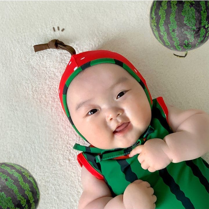 Watermelon Strawberry Fruit Motif One-Piece Swimsuit With Hat スイカ いちご ベビー ワンピース水着【mh0013377】 TOMMY'S GIFTS ベビー用水着