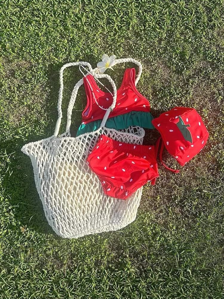 Watermelon Theme Three-Piece Swimwear スイカ タンキニ スイムパンツ スイムキャップ セット【mh0013364】 TOMMY'S GIFTS ベビー用水着