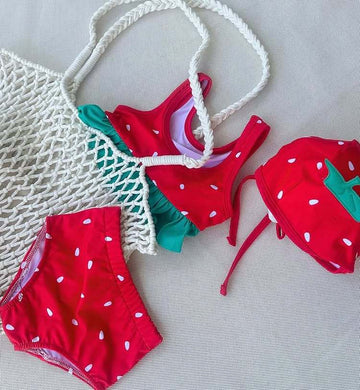 Watermelon Theme Three-Piece Swimwear スイカ タンキニ スイムパンツ スイムキャップ セット【mh0013364】 TOMMY'S GIFTS ベビー用水着