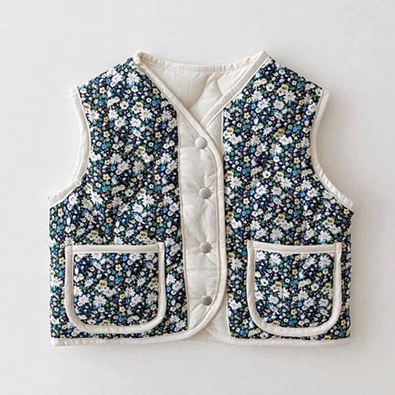 Wavy Floral Quilted Vest フラワー キルティングベスト【mh0012266】 Navy / 73cm yi nian ni