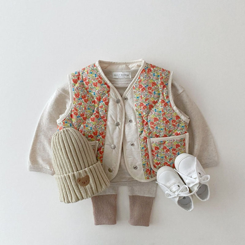 Wavy Floral Quilted Vest フラワー キルティングベスト【mh0012266】 yi nian ni