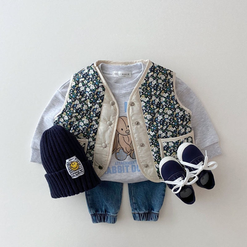 Wavy Floral Quilted Vest フラワー キルティングベスト【mh0012266】 yi nian ni